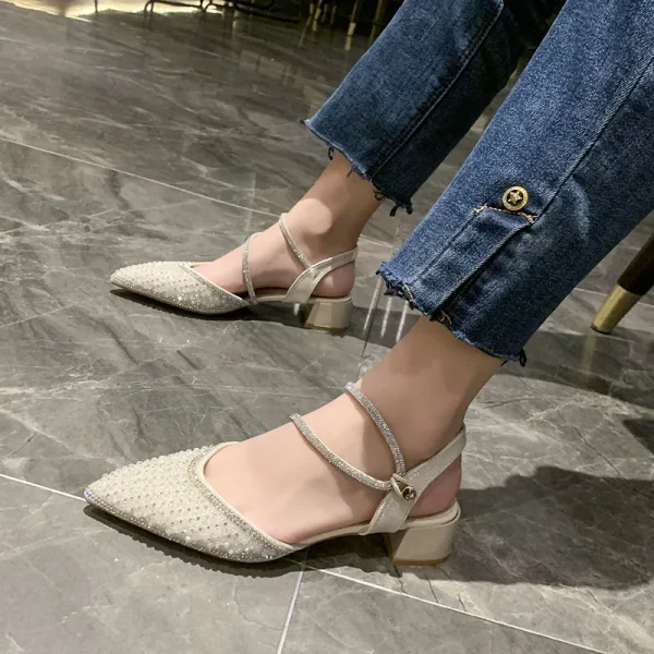 Fashion Pointy Line with Thick Heel Shoes, Diamond-style Soft Warm Baotou - Image 3