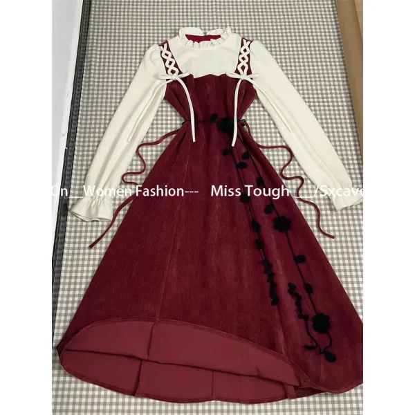 Vintage Fake Two Piece Dress Women Casual Y2k Clothing French Elegant - Image 4