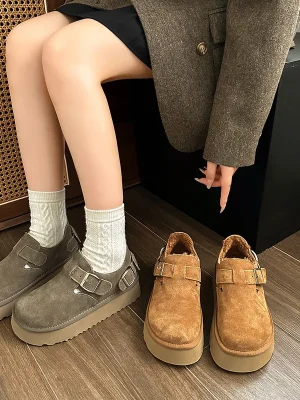 Woman Shoe Autumn Round Toe Clogs Platform Female Footwear Winter Fall Creepers