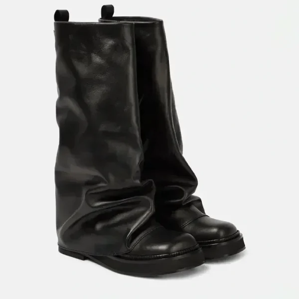 Women's New Autumn and Winter Calf Boots with Pleated Thick High Heels - Image 2