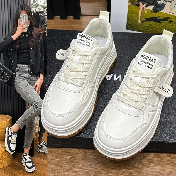 Popular Women's White Shoes Spring Arrival Versatile Thick Base Casual Shoes - Image 2