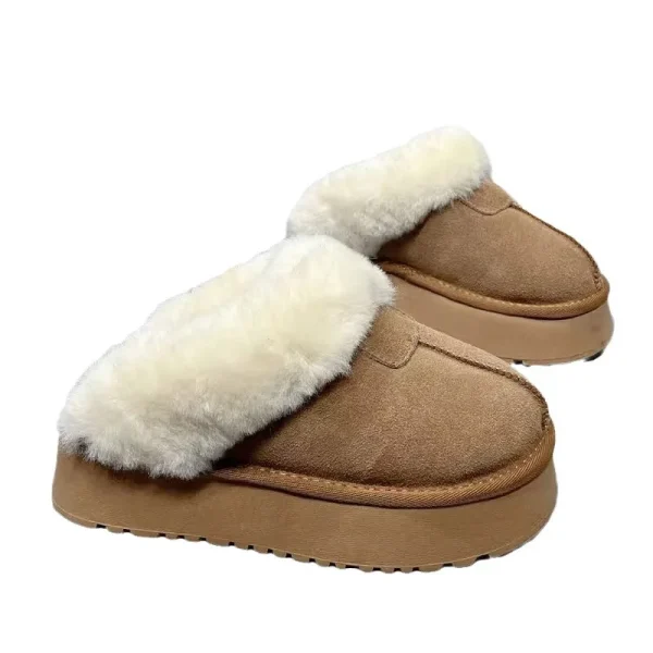 Women's Thickened Fleece-lined Snow Boot Slippers Increased Heel High Top Fluffy Drags Rubber Outsole - Image 3