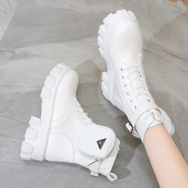 Women Boots New in Motorcycle Ankle Boots Wedges Female Lace Up Platforms - Image 6