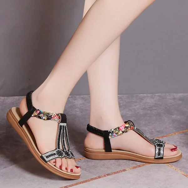 Summer Bohemian Rhinestone Sandals 2024 New Elastic Band Beach Holiday Sandals For Women - Image 6