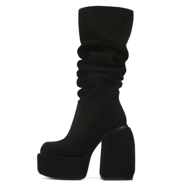 Women's New Thick Soled Thick High Heels Knee Length Women's Boots, - Image 3