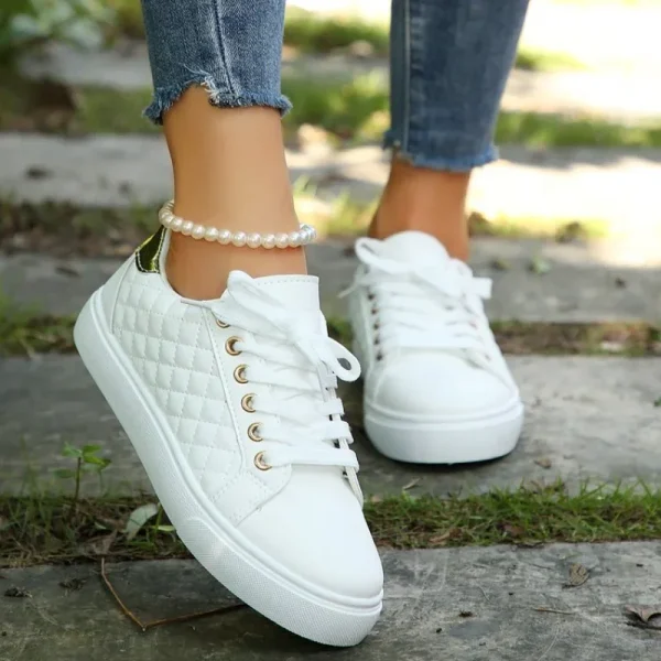 Women White Sneakers 2024 Spring Autumn Womens Fashion Black Lace-up Soft Soled PU Leather Shoes - Image 2