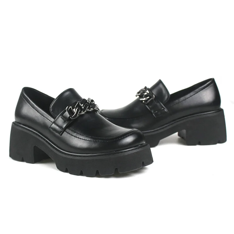 Women Loafers Chunky Genuine Leather Vintage Platform Shoes High Heels Ladies - Image 3