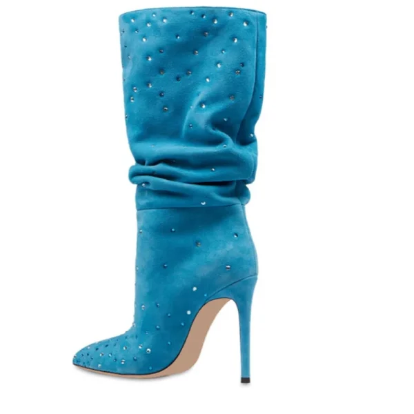 Women's Knee Boots Frosted Rhinestone Pleated High Heel Boots European - Image 6