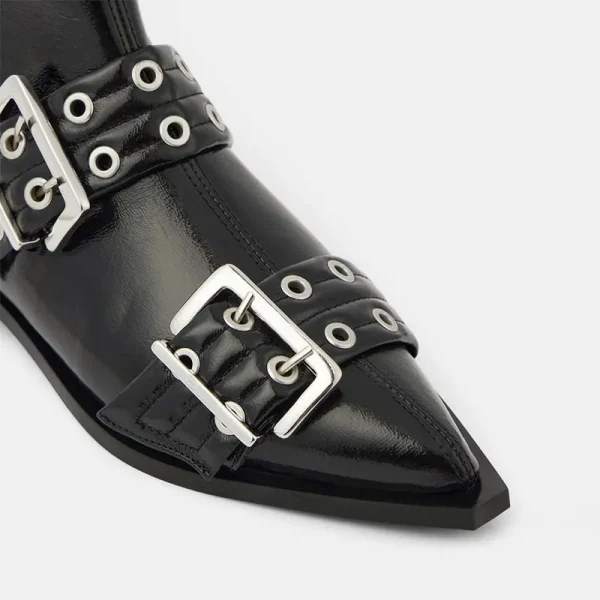 Autumn New Pointed Rivet Belt Buckle Thick Heel Women's Ankle Boots Fashionable - Image 4