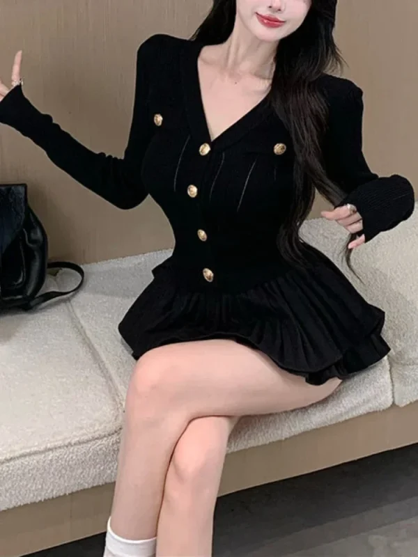 Autumn Korea Fashion Knitted Suit Black Slim 2 Piece Skirt Set Casual Elegant Sweater - Image 7