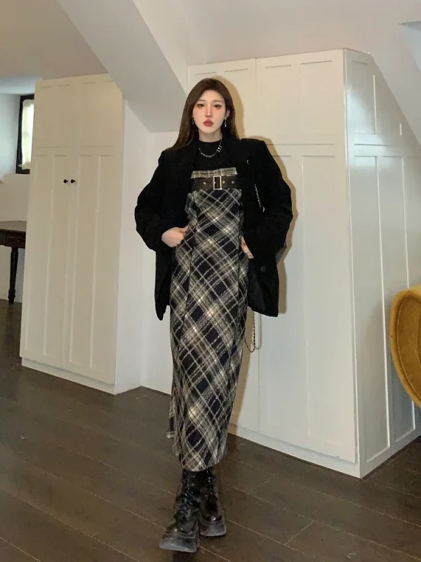 Women Outwear Casual Black Blouse Vintage Slim Strap Dress Korean Fashion Suit - Image 6