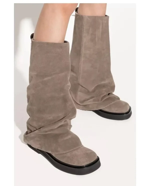 Women's New Autumn and Winter Calf Boots with Pleated Thick High Heels - Image 5