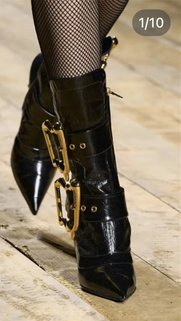 Women's New Fashion Knee Length Boots Pointed Belt Buckle Side Zipper Sexy Show Party - Image 6