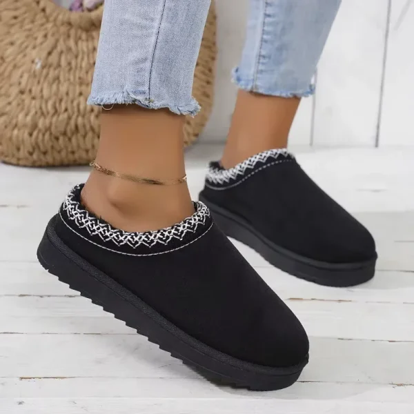 Snow Boots Women Winter New Cashmere Warm Thick Soles Without Heel-covered Hair Half Slipper - Image 6