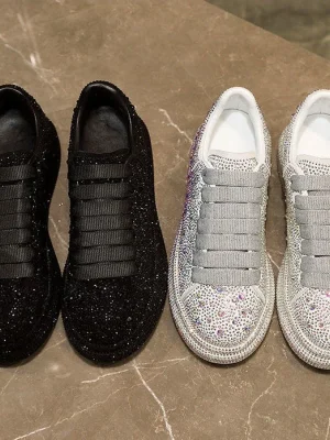 Women Platform Shoes rhinestones Thick-soled White Silver Shoes Shining Crystal Sneakers