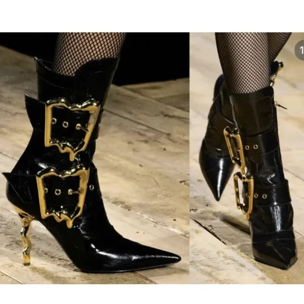 Fashion Women's Short Boots Thin High Heel Pointed Belt Buckle Side Zipper Women's Ankle Boots - Image 3