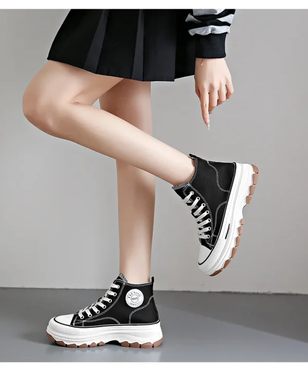 Women High Top Sneakers Lace-Up Casual Platform Height Canvas Non-slip - Image 3