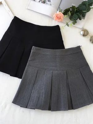 Fashion A Line Women Pleated Skirt High Waist Zipper Grey Student Mini Skirt