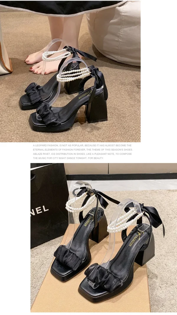 Pearl Sandals, Med Set Women's Beige All Paired with Chunky 2024 Girls in Transparent Black Gladiator Fashion Women's Shoes - Image 13