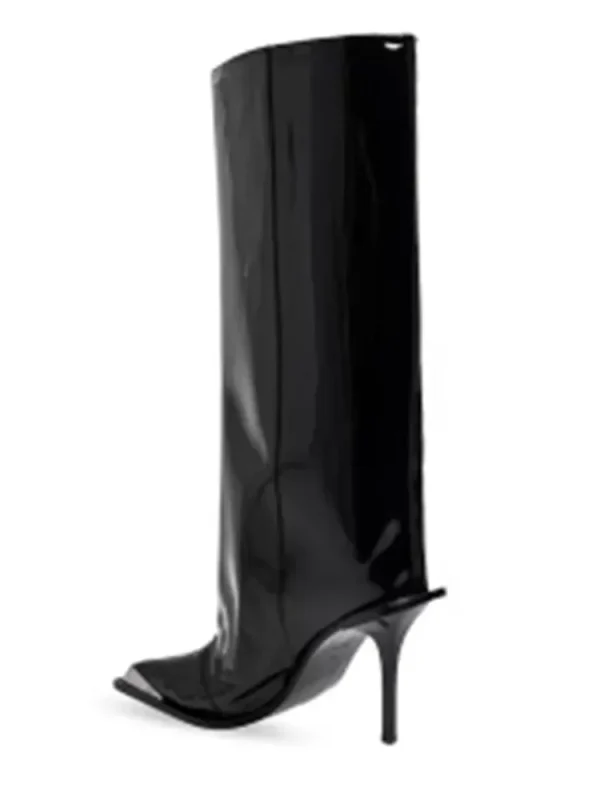 Metal Pointed Patent Leather Knee High Boots, Slim High Heels, Wide Tube Women's Oversized Boots - Image 4