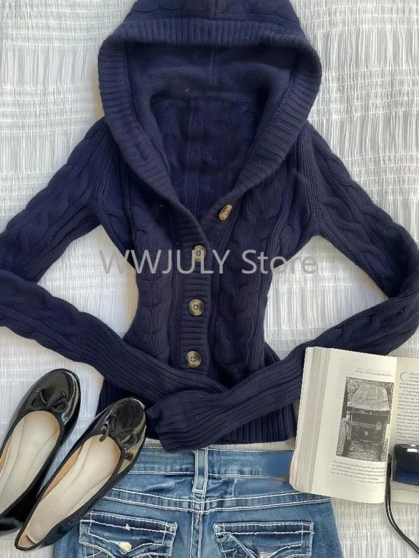 Korean Style Hooded Knitted Cardigan Design Aesthetics Casual Slim Fit - Image 3