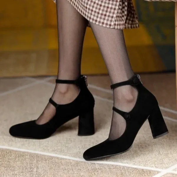 Women's High Heels Dress Shoes Black Sexy Pumps Ankle Strap Faux Suede Shoes - Image 4