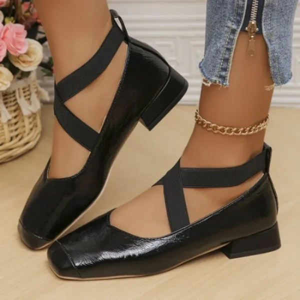 Women Genuine Leather Mary Janes Square Toe Flat Buckle Shallow Ladies Fashion Career Shoes