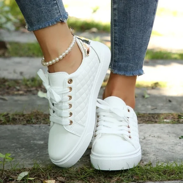 Women White Sneakers 2024 Spring Autumn Womens Fashion Black Lace-up Soft Soled PU Leather Shoes