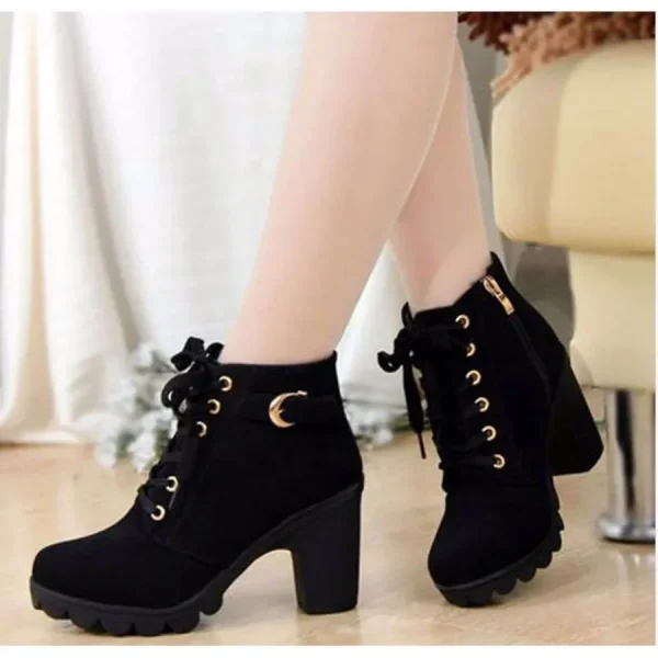 Winter Women Pumps Boots High Quality Lace-up European Ladies Shoes PU High Heels Boots - Image 2