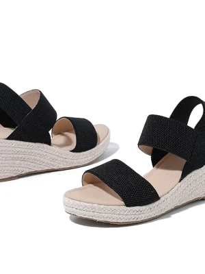 Women Sandals Fashion Simple Solid Color Open Toe Breathable Thick Wedge Comfort