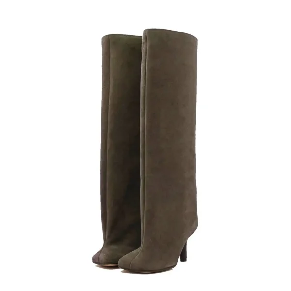 Low Heel Mid Leg Knee High Women's Boots, Fashionable Runway Square Toe Sleeve Large Boots - Image 11