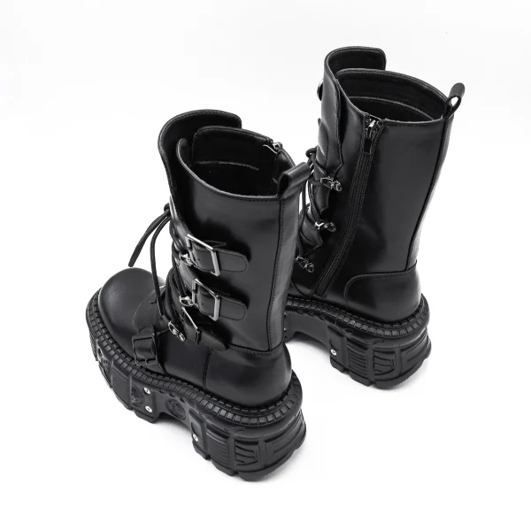 Women Shoes Lace-up Platform Shoes Woman Rock Boots Metal Decor - Image 4