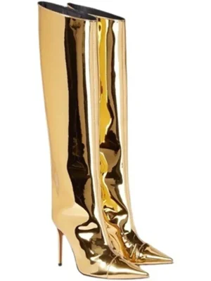 Women’s Boots Patent Leather High Heel Boots Leopard Print Knee Boots