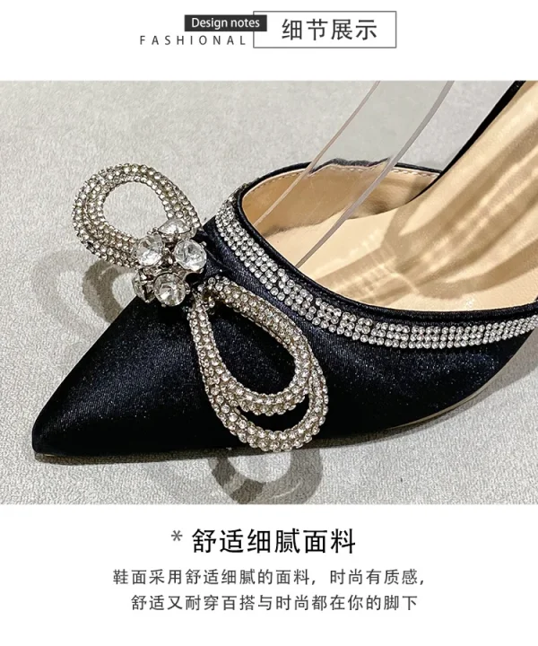 Black Lace Rhinestone Bow 9cm High Heel Fashion Sandals, Sandals - Image 5