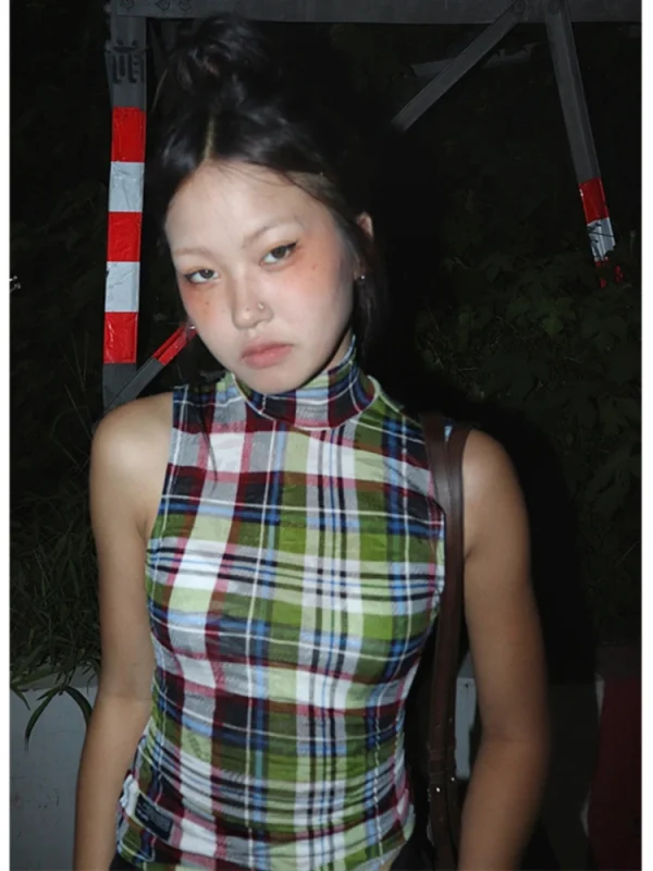 Women Plaid Harajuku Fashion Tank Top Vintage Dark Academia Crop Top - Image 2