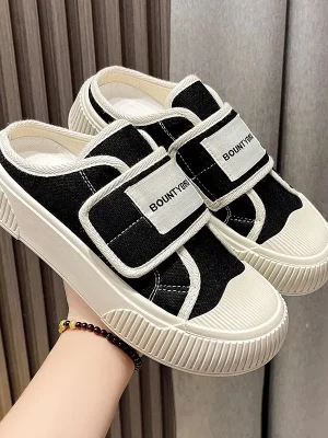 Korean Canvas Shoes Women’s 2024 Autumn New Fashion Lightweight Thick Sole Comfortable Flat Shoes