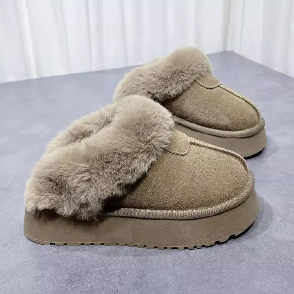 Women's Thickened Fleece-lined Snow Boot Slippers Increased Heel High Top Fluffy Drags Rubber Outsole - Image 2