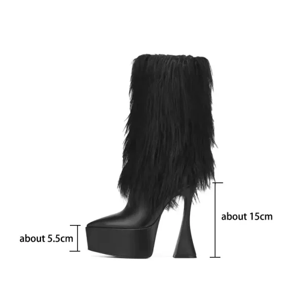 Women's Thick Soled Fashionable Tassel Super High Heel Mid Sleeve Boots Pointed - Image 6