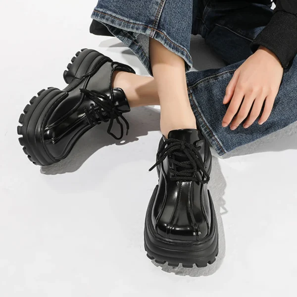 Women Platform Shoes Spring New Black Thick-soled Ladies Sneakers Genuine Leather - Image 4