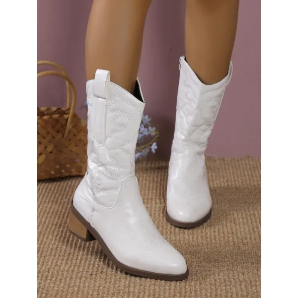 Boots Woman Side Zipper Silver Pointed Western Cowboy Boots Retro Fashion - Image 3