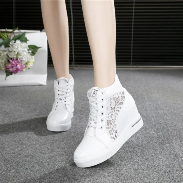 Women's Leather High-heeled Shoes Wedge Platform Sports Shoes Rubber Cloth Shoes Height Silver - Image 3