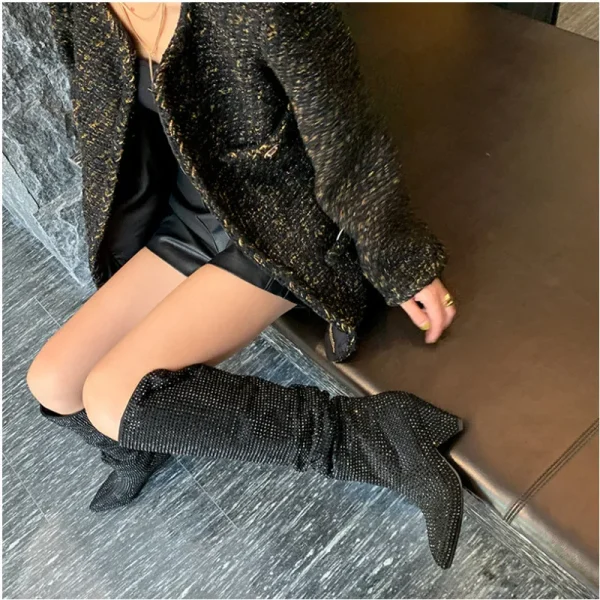 Women's Boots Shining Rhinestone Knee Boots European and American Fashion Sexy Boots - Image 6