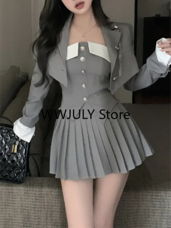 Preppy Style Pleated Casual A-line Skirt Women Irregular Patchwork Slim - Image 5