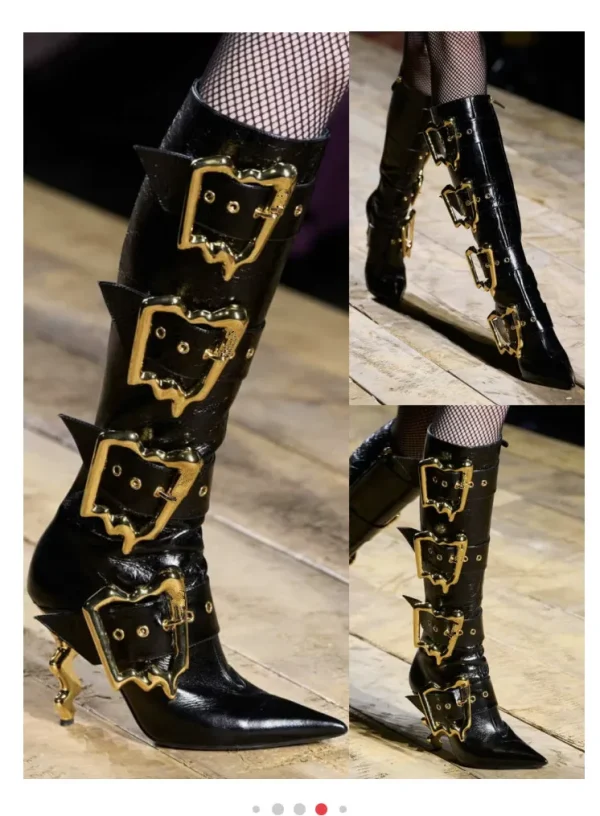 Women's New Fashion Knee Length Boots Pointed Belt Buckle Side Zipper Sexy Show Party - Image 3