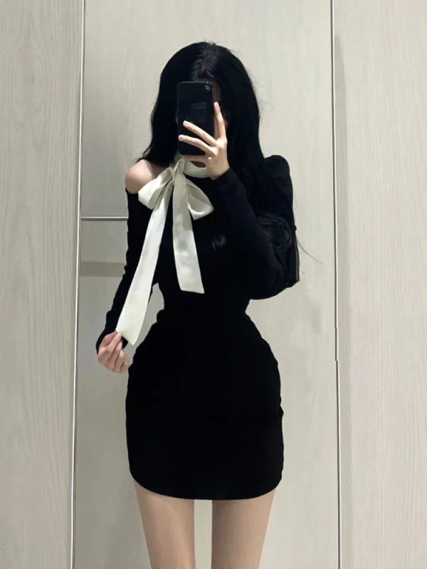 Elegant Short Party Dress Outwear Casual One Piece Dress Korean Fashion - Image 3