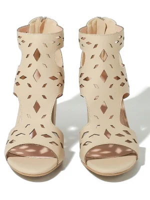 Women Square Heel Sandals Peep Toe Hollow Out Chunky Gladiator Sandals