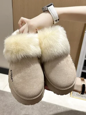 Winter Faux Fur Slippers Women Luxury Plush Slip on Platform Shoes Female