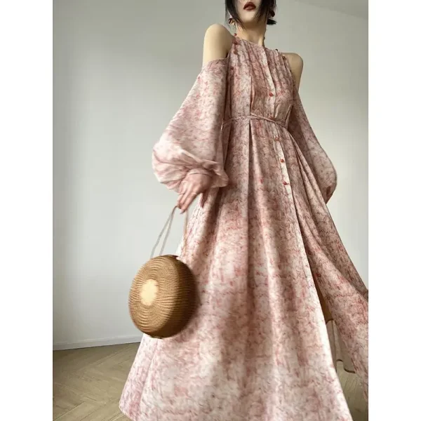 Beach Elegant Floral Midi Dress Woman Casual French Style - Image 2