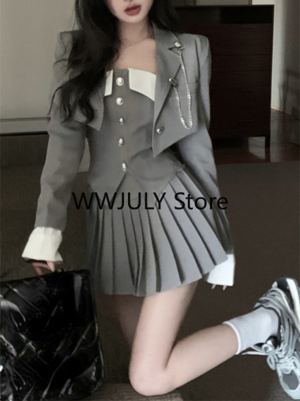 Preppy Style Pleated Casual A-line Skirt Women Irregular Patchwork Slim - Image 8