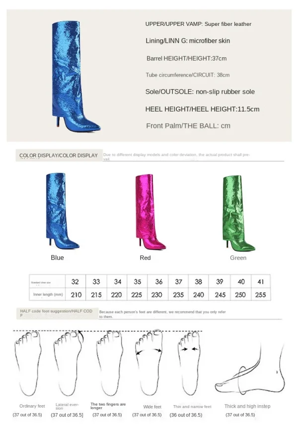 Women's Skirt Boots Shiny Thick Sole Platform Thin High Heel Knee Long Women's Boots - Image 9